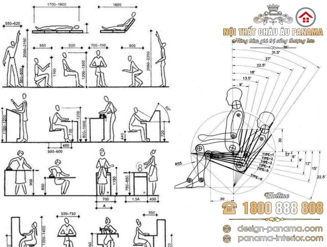 Nội thất tân cổ điển - Vai trò quan trọng của kích thước tiêu chuẩn nhân trắc học.