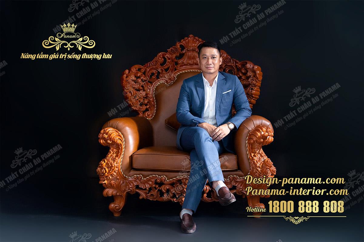 Sofa tân cổ điển bọc da bò Ý sang trọng và thời thượng.